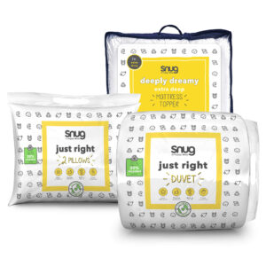Snug Deeply Dreamy Mattress Topper, Just Right Pillow Pair and 10.5 tog Duvet Bundle